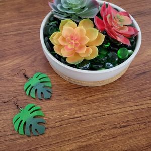 Resin Green Leaf Earrings